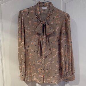 Calvin Klein Pink Long Sleeve Tie Front Blouse